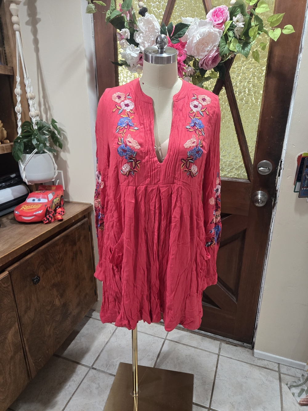 Free People Raspberry Embroidered Mini Dress